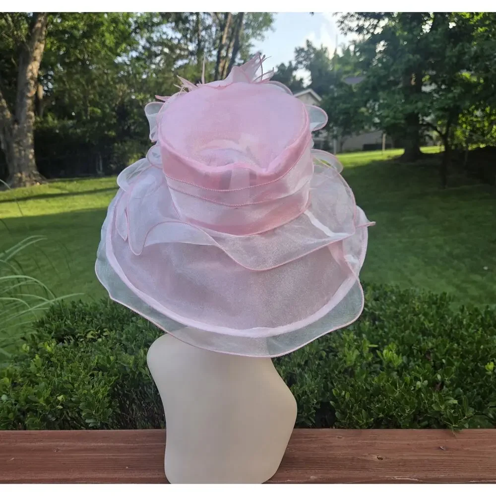 Blush Pink Kentucky Derby Organza Hat | Wedding Church Tea Party